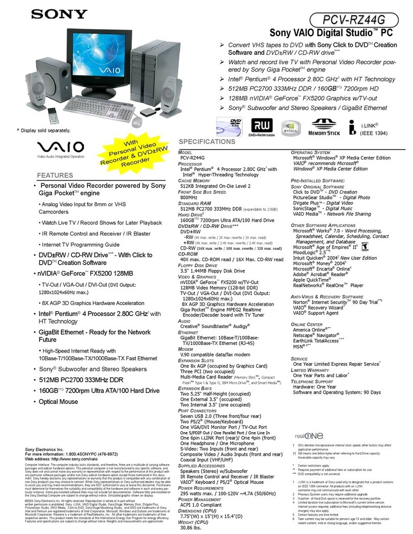 Sony VAIO Digital Studio PCV-RZ44G User manual