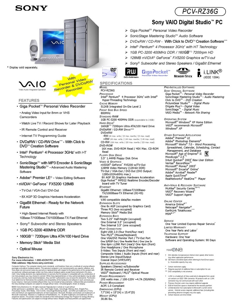 Sony VAIO Digital Studio PCV-RZ36G User manual