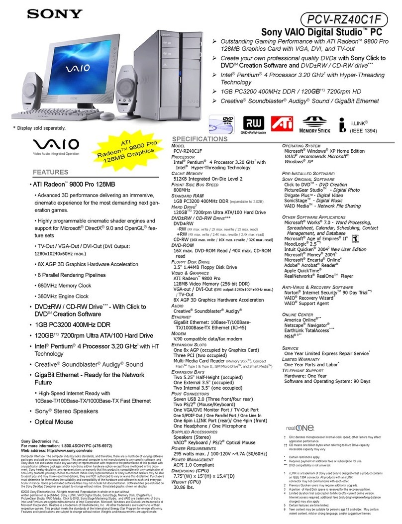 Sony PCV-RZ40C1F - Vaio Desktop Computer User manual Sony PCV-RZ40C1F - Vaio Desktop Computer User manual