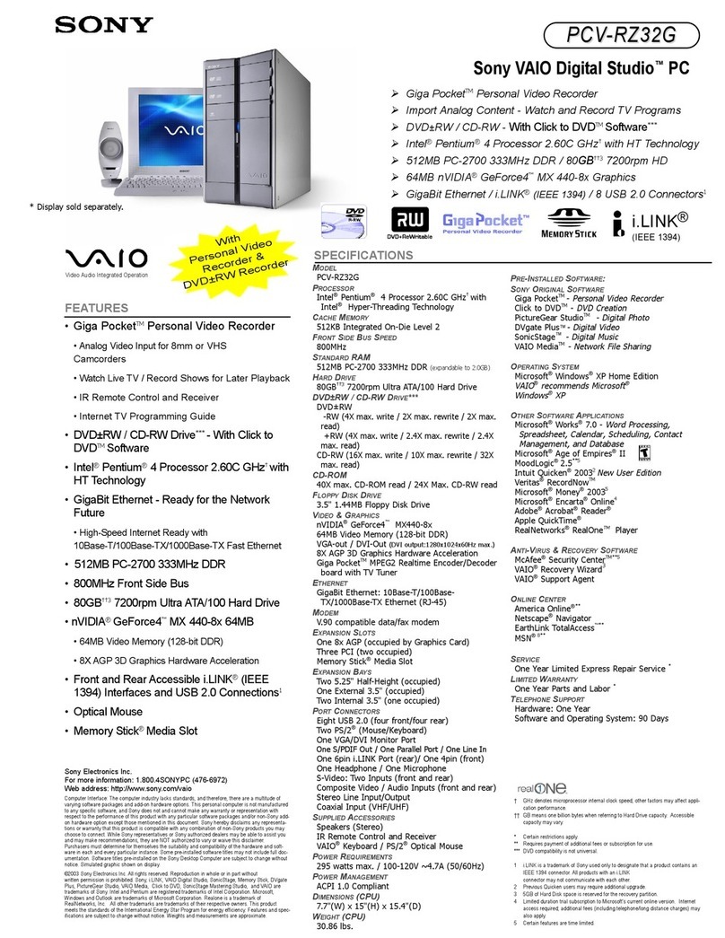 Sony VAIO Digital Studio PCV-RZ32G User manual