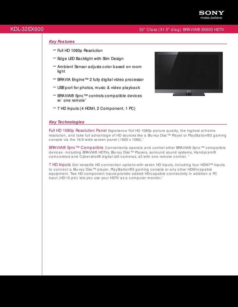 Sony KDL-32EX600 - 32" Class Bravia Ex600 Hdtv User manual