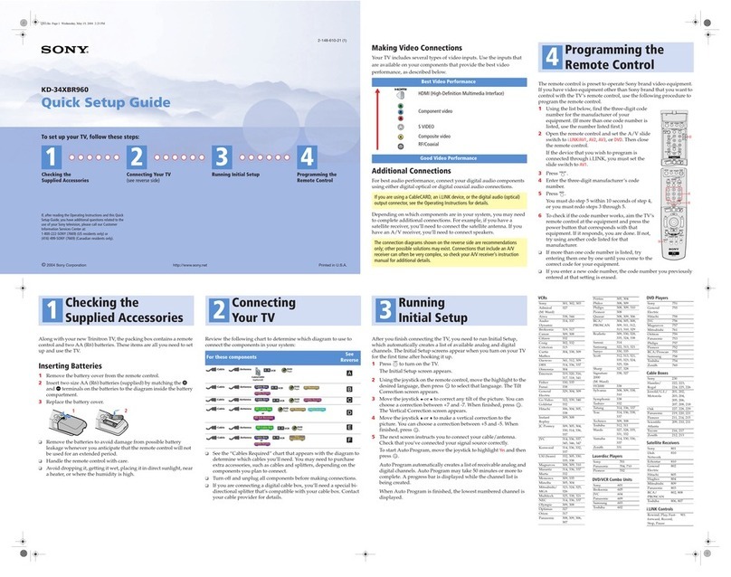Sony KD-34XBR960 Instructions: TV stand User manual