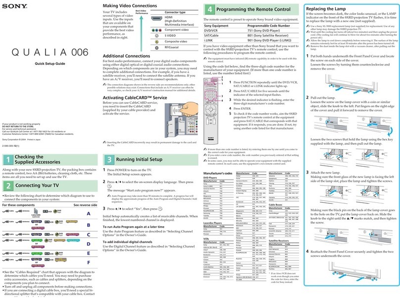 Sony KDS-70Q006 - 70" Qualia 006 User manual