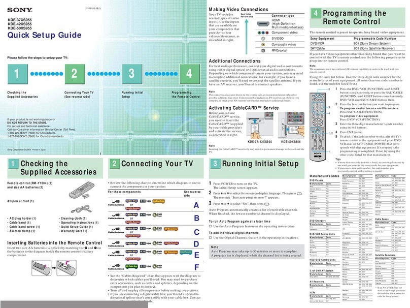 Sony WEGA KDE-37XS955 User manual Sony WEGA KDE-37XS955 User manual