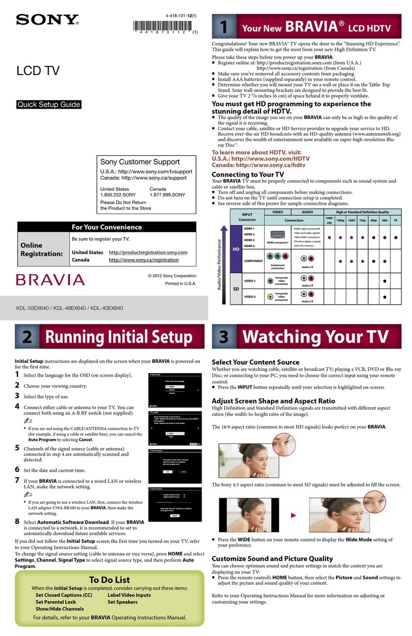 Sony BRAVIA KDL-40EX640 Quick setup guide