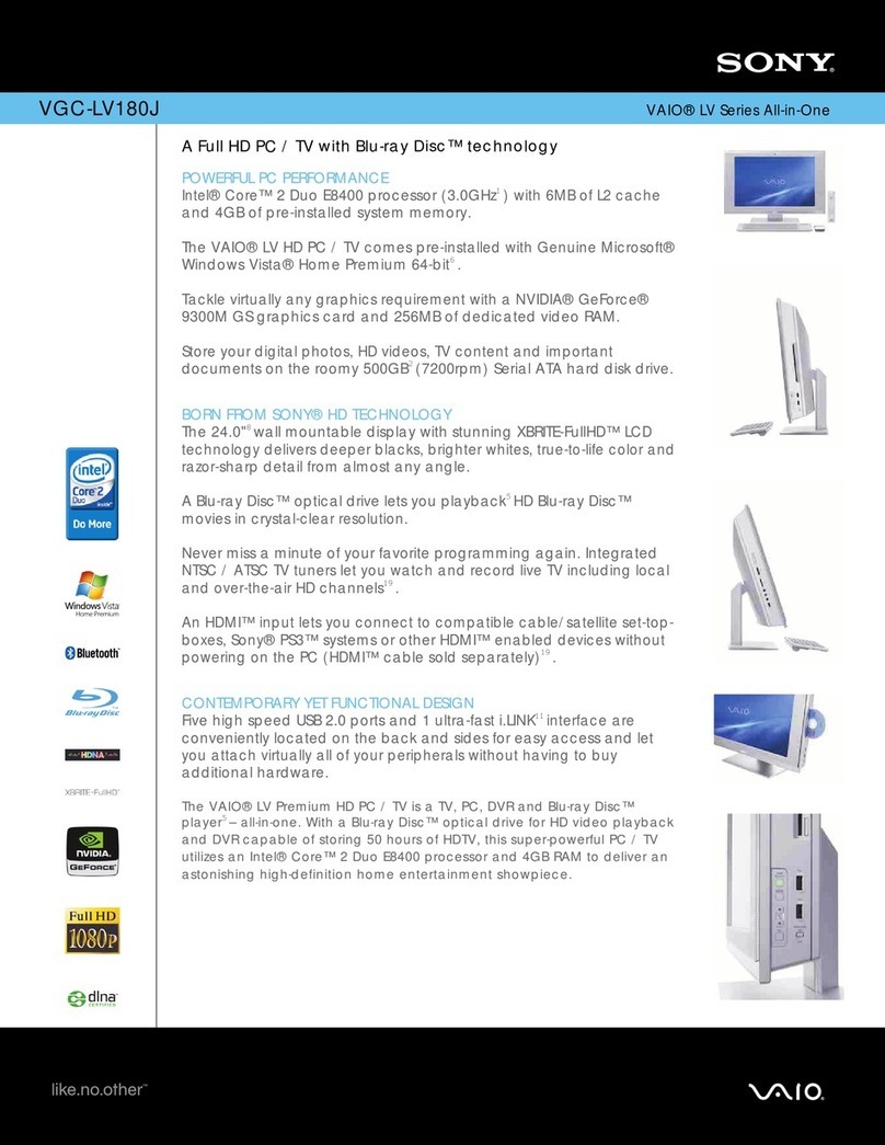 Sony VGC-LV180J - Vaio All-in-one Desktop... User manual