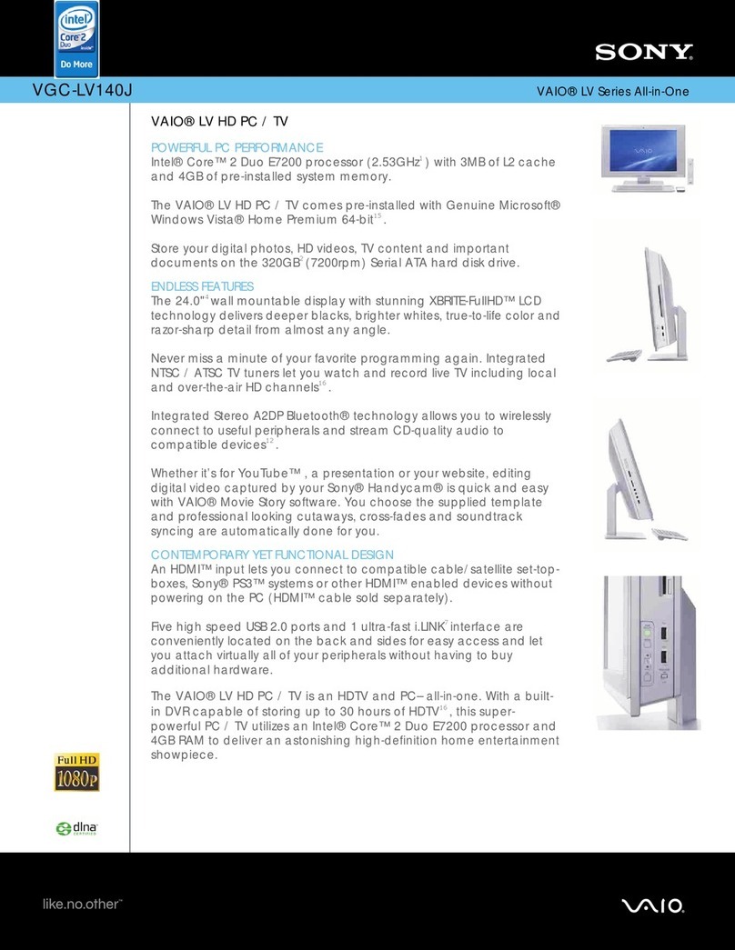 Sony VGC-LV140J - Vaio All-in-one Desktop... User manual