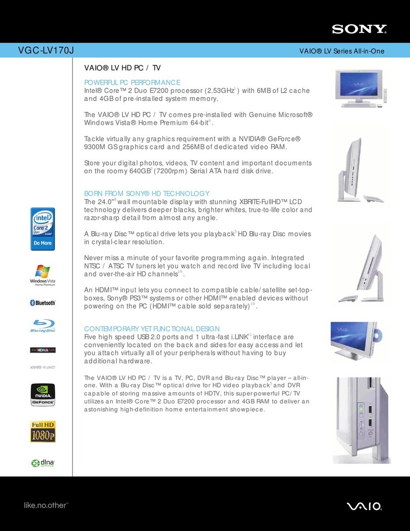 Sony VGC-LV170J - Vaio All-in-one Desktop... User manual