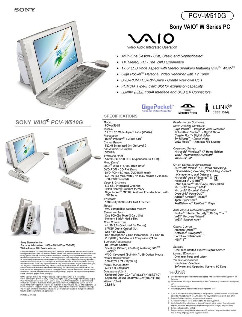 Sony VAIO PCV-W510G User manual