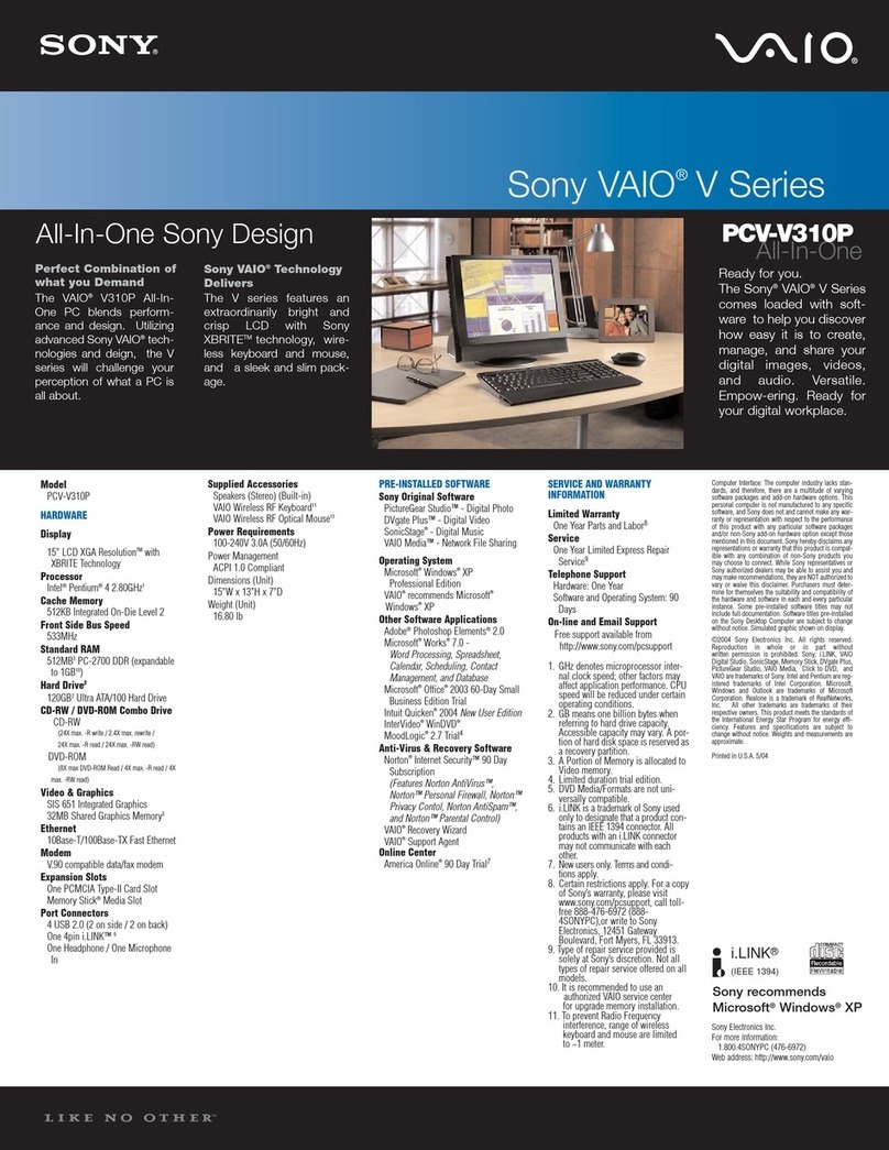 Sony Vaio PCV-V310P User manual