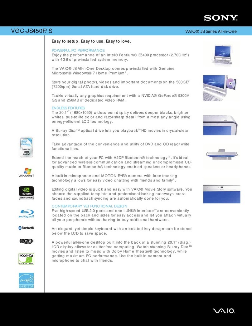 Sony VGC-JS450F - Vaio All-in-one Desktop... User manual