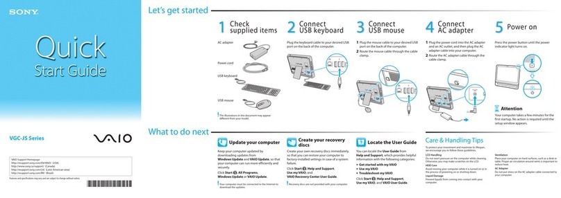 Sony VGC-JS320J - Vaio All-in-one Desktop... User manual