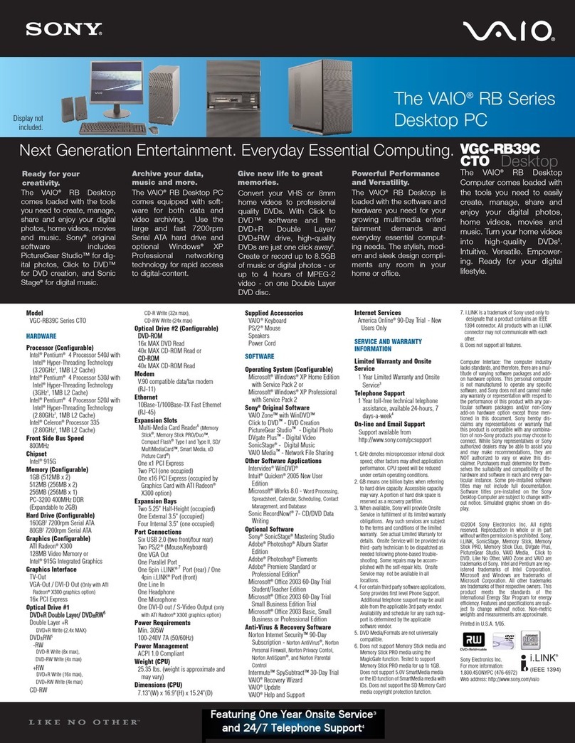 Sony VAIO VGC-RB39C User manual