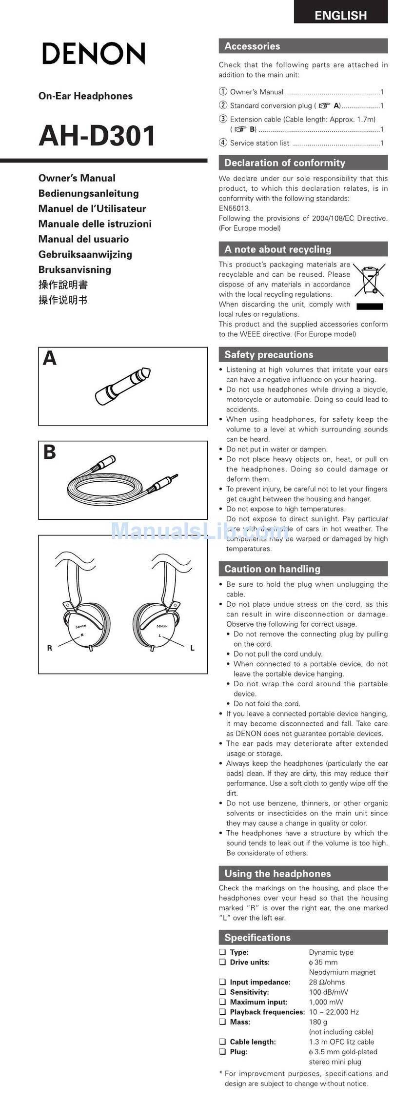 Denon AH-D301K owner's manual