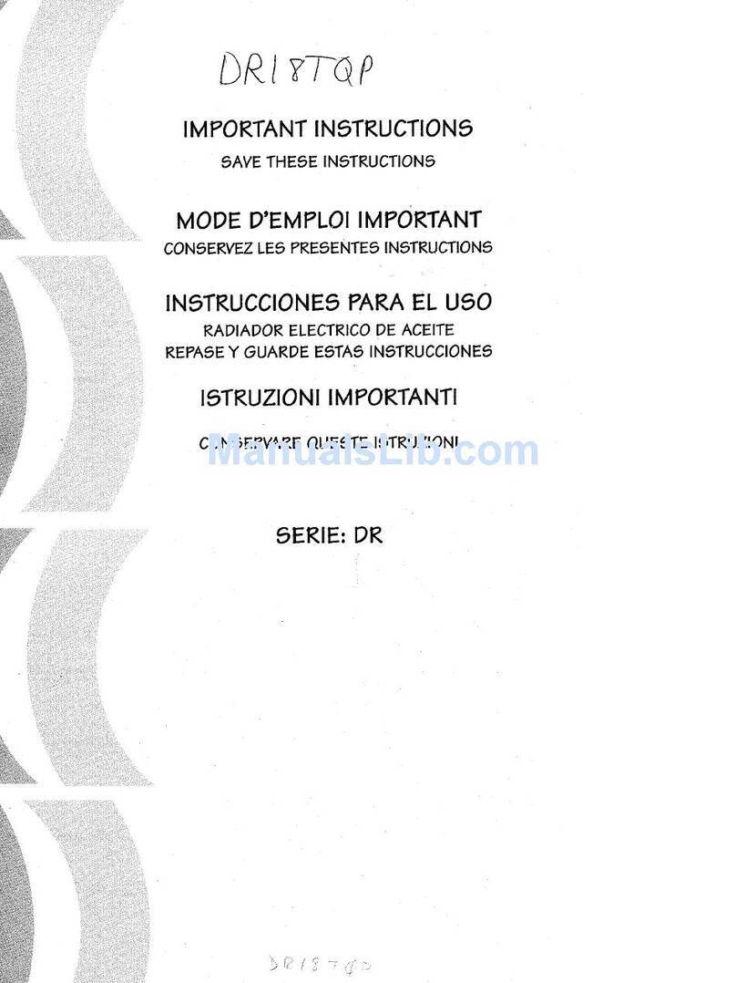 DeLonghi DR18TQP Installation instructions manual