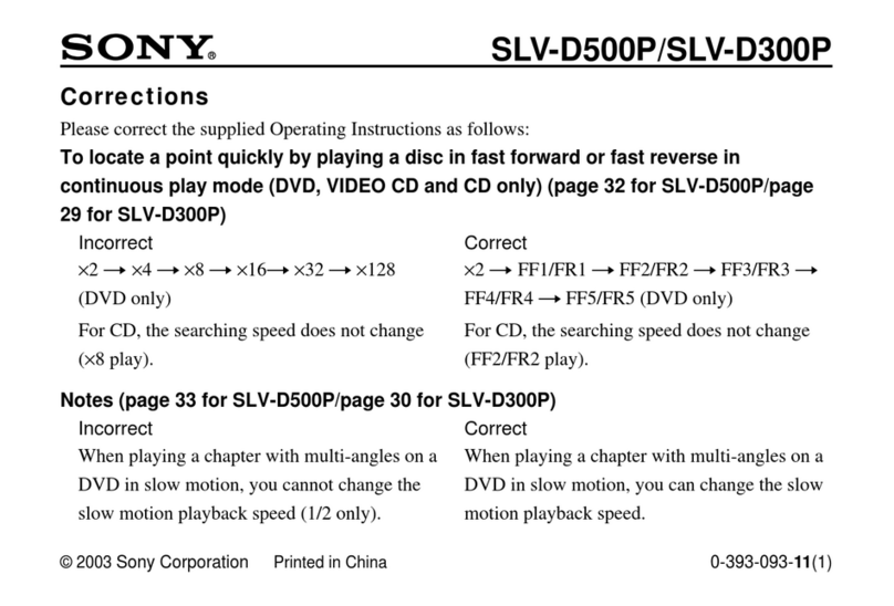 Sony SLV-D500P - Dvd Player/video Cassette... Owner's manual