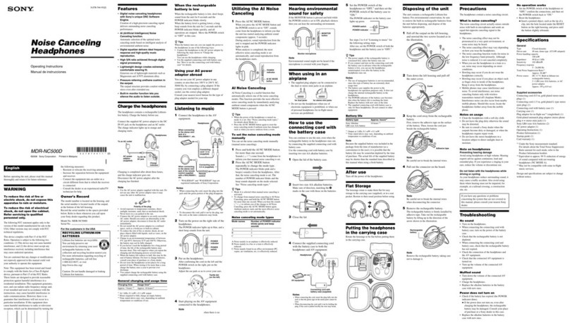 Sony DIGITAL NOISE CANCELING HEADPHONES... operating instructions