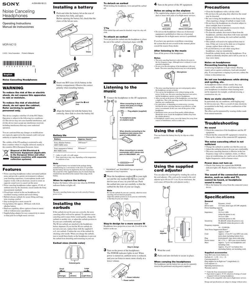 Sony MDR-NC13 operating instructions