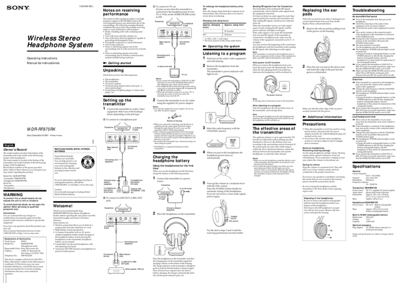 Sony MDR-RF975RK operating instructions