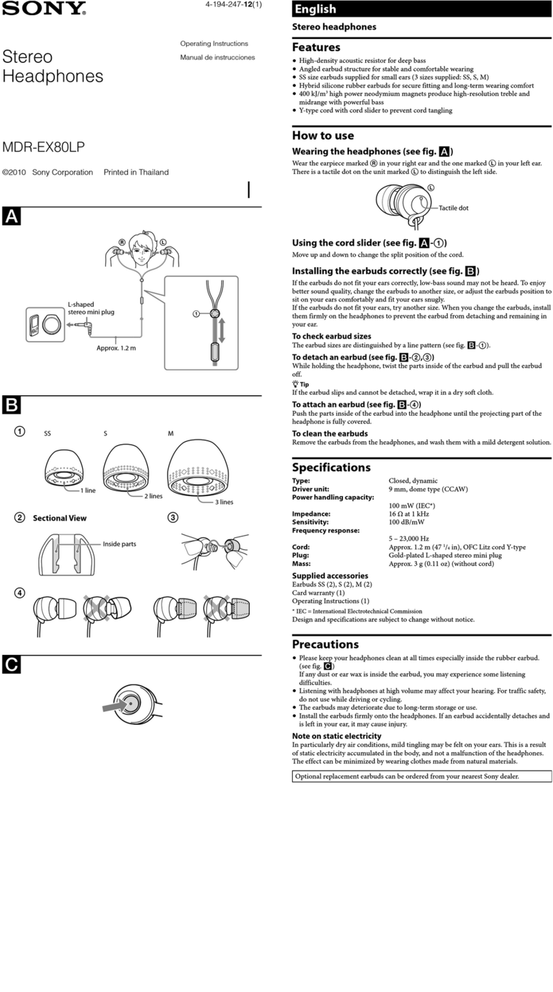 Sony MDR-EX80 operating instructions