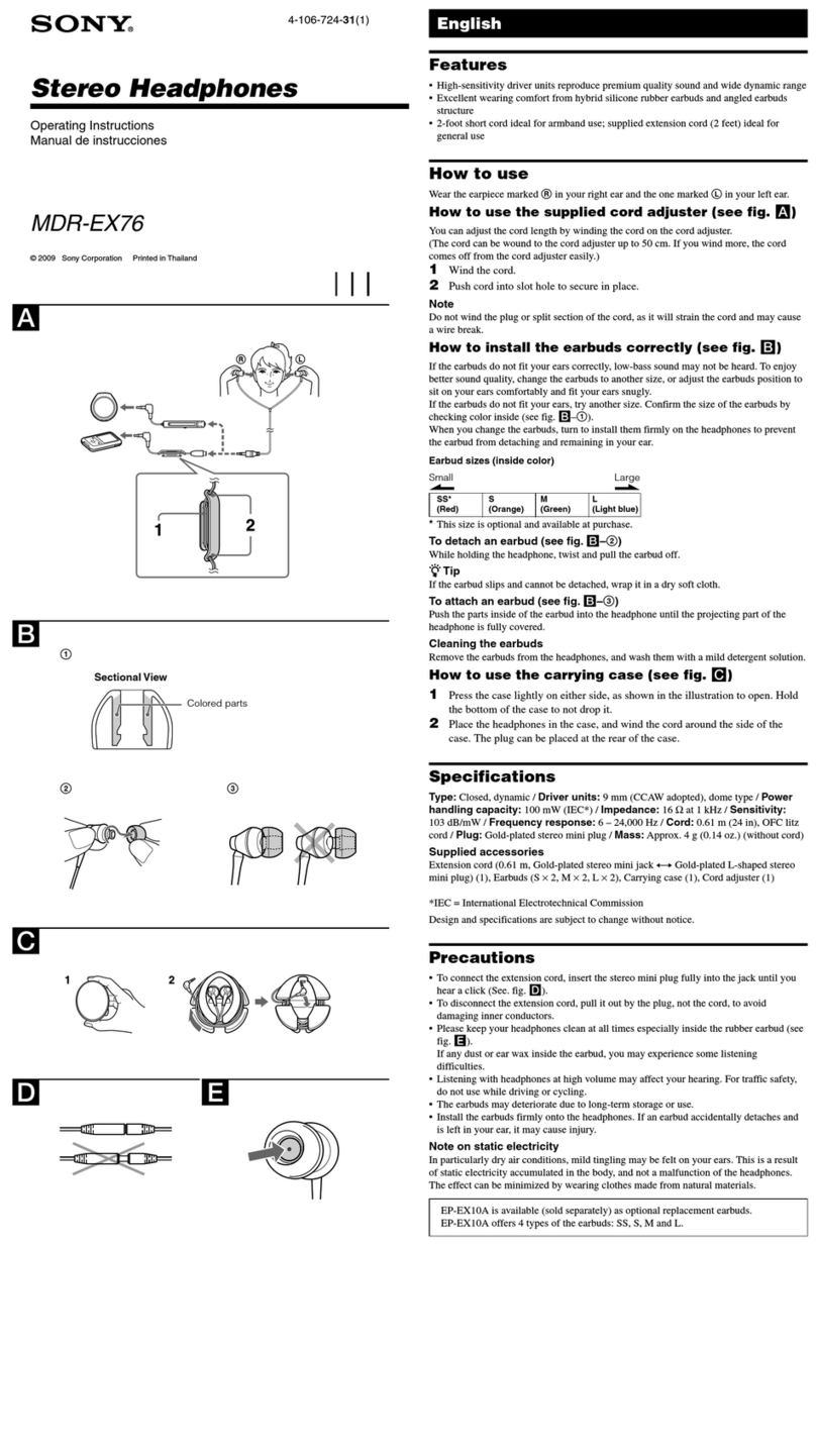 Sony MDR-EX76 operating instructions