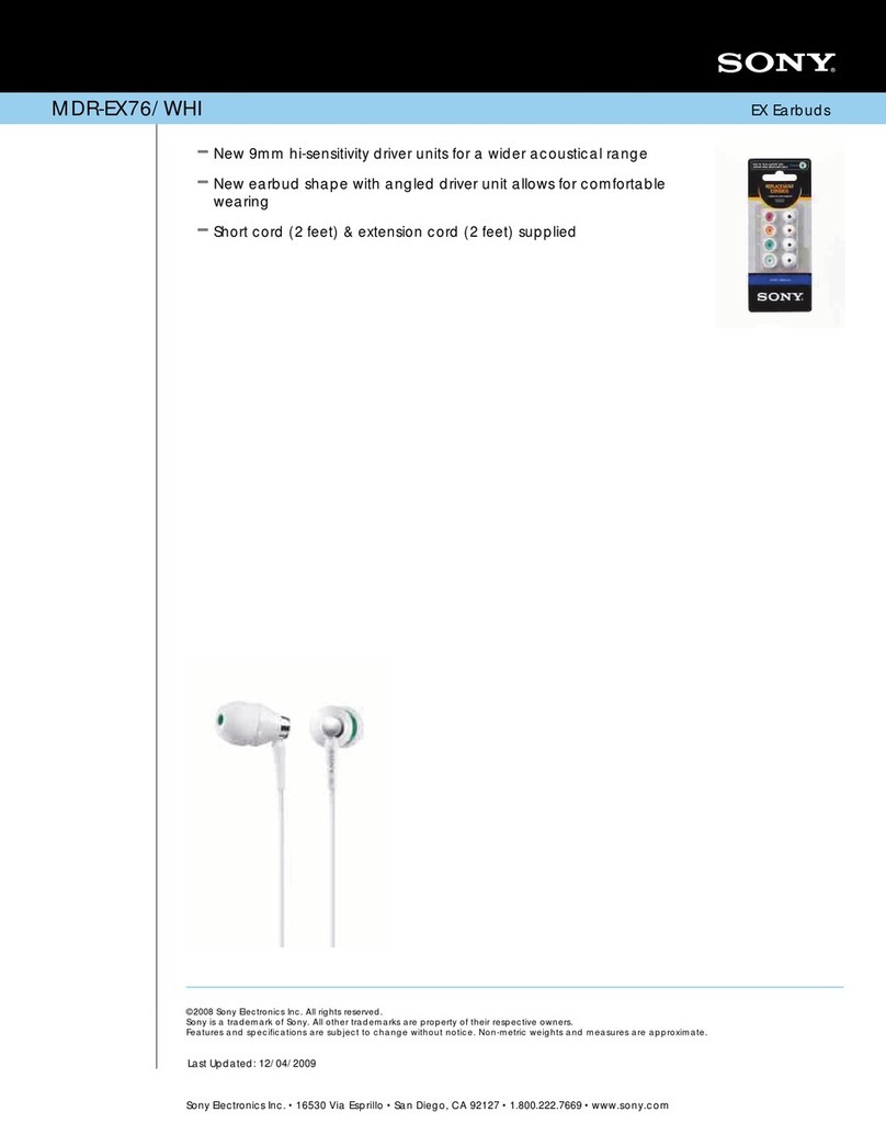 Sony MDR-EX76 Marketing Specifications (White) Specifications Sony MDR-EX76 Marketing Specifications (White) Specifications