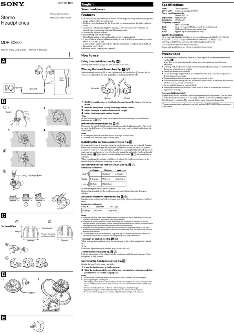Sony MDR-EX600 operating instructions