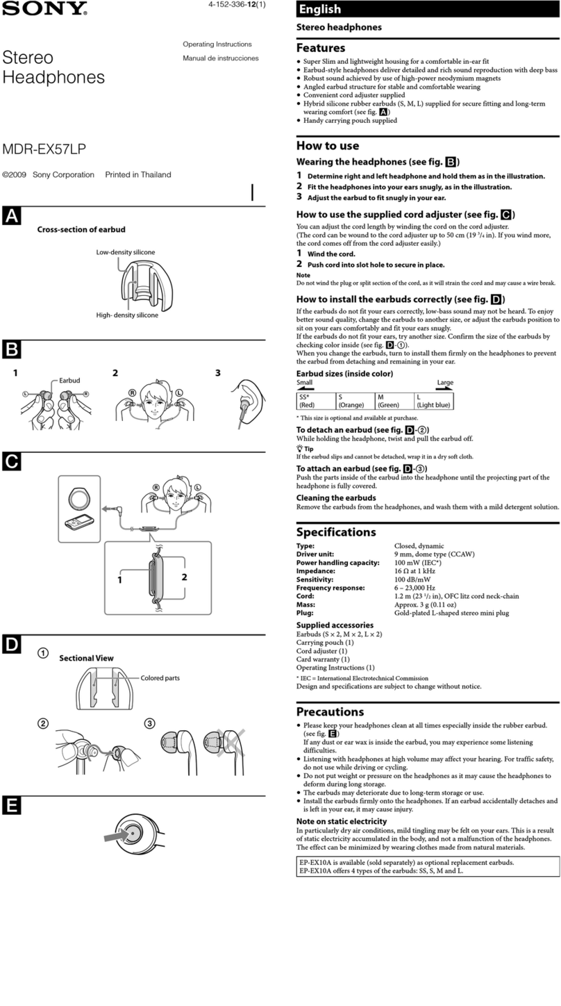 Sony MDR-EX57LP operating instructions