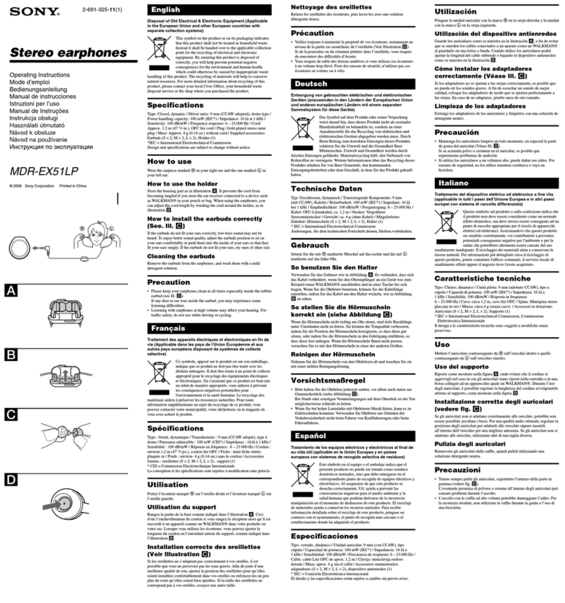 Sony MDR-EX51LP operating instructions