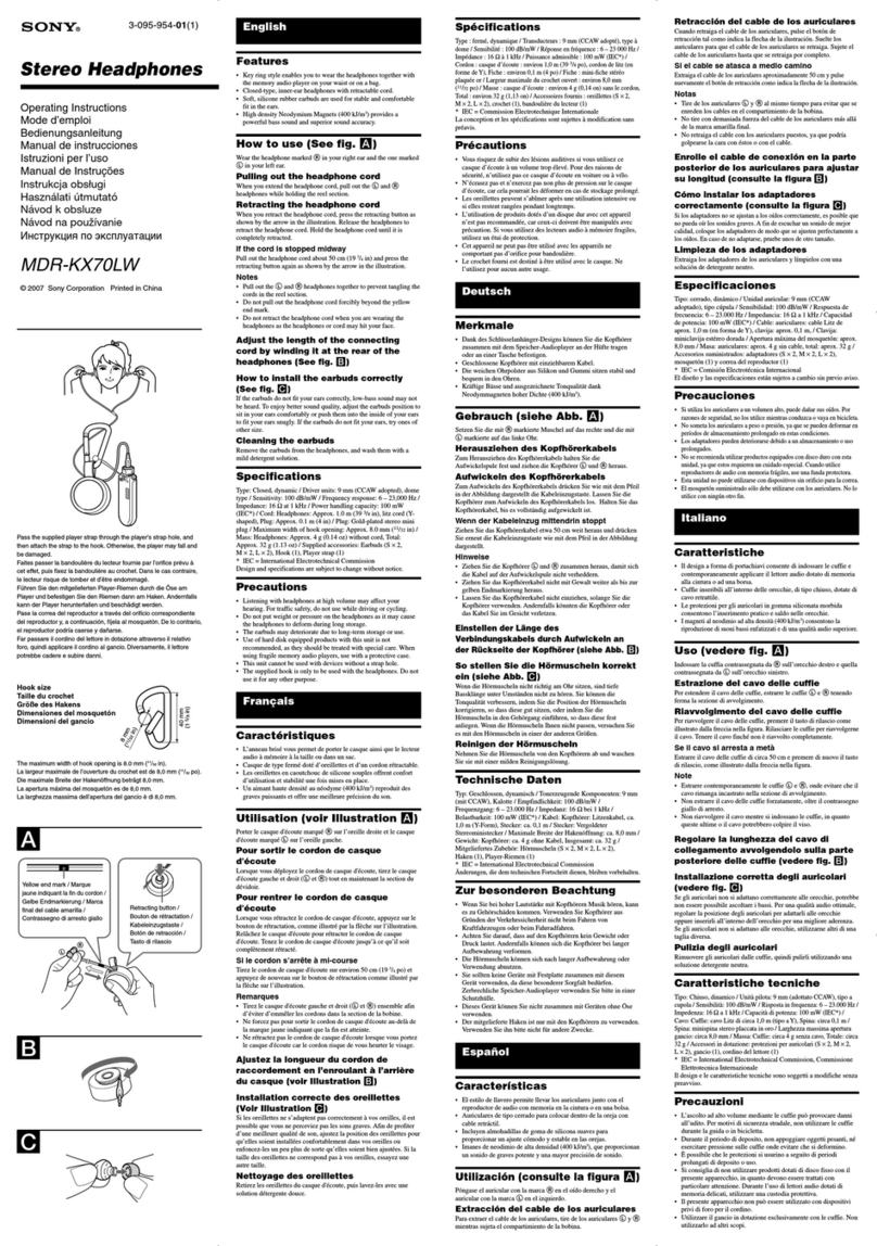 Sony MDR-KX70LW operating instructions
