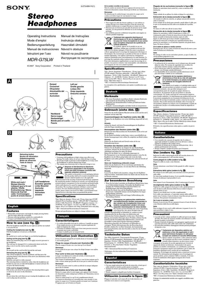 Sony MDR-G75LW operating instructions
