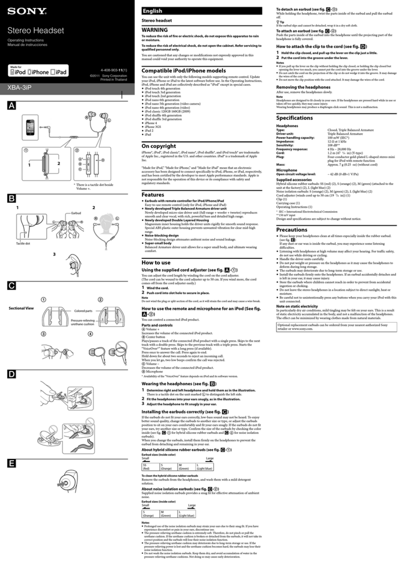 Sony XBA-3iP operating instructions