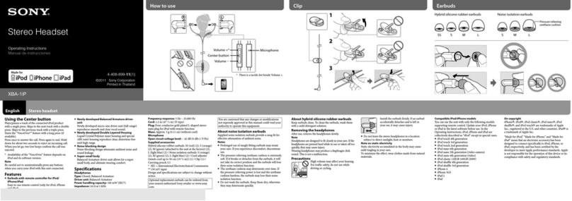 Sony XBA-1iP operating instructions
