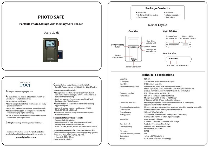 Digital Foci PHOTO SAFE PSF-250 User manual Digital Foci PHOTO SAFE PSF-250 User manual