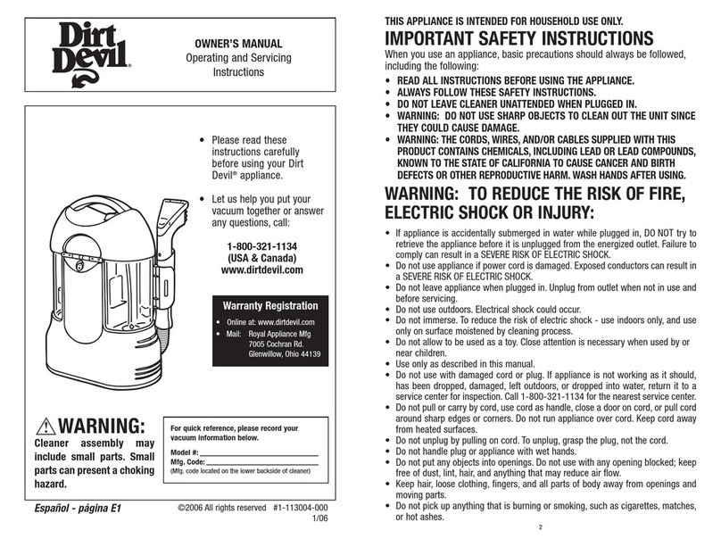 Dirt Devil MSE3800 owner's manual