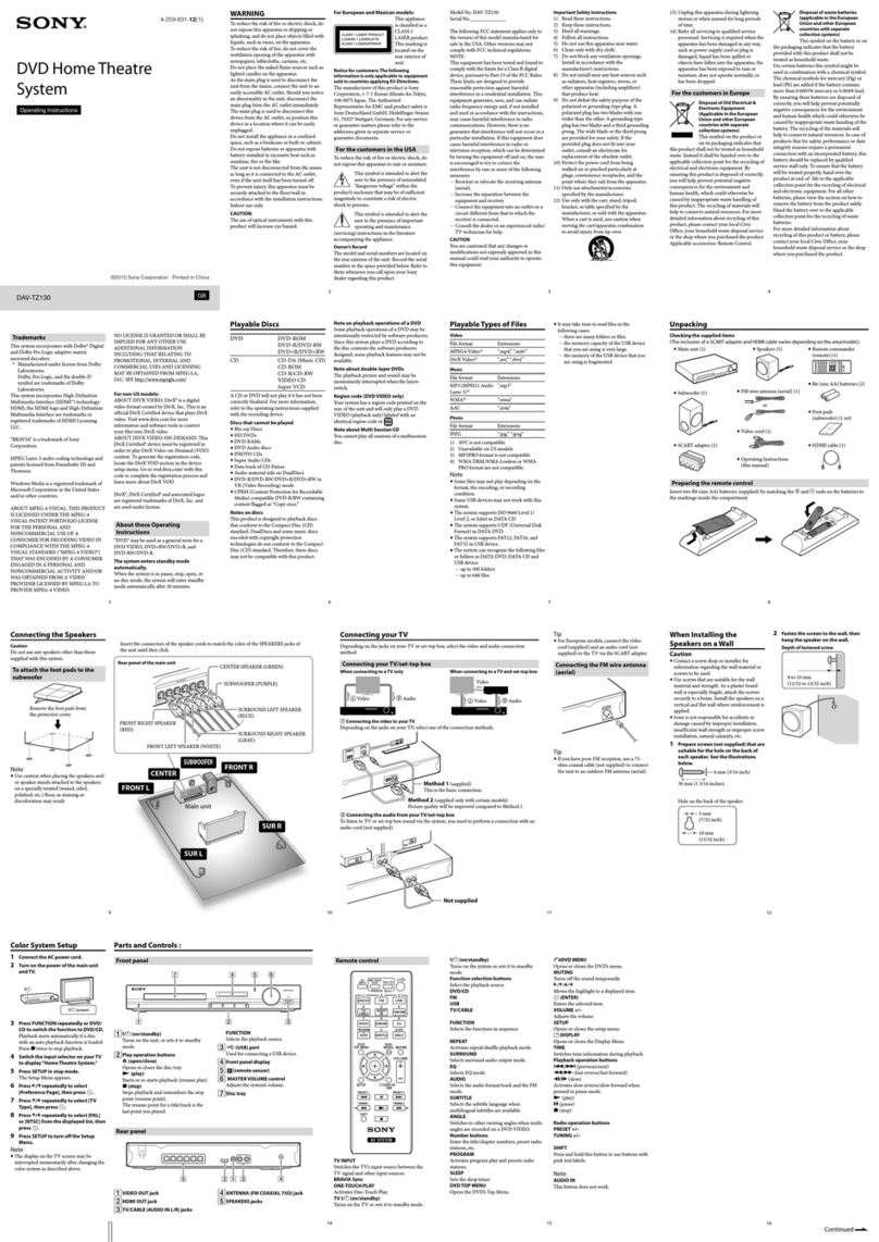 Sony DAV-TZ130 operating instructions