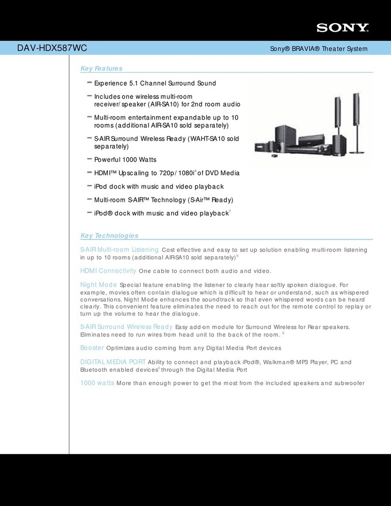 Sony DAV-HDX587WC - Bravia Theater System Specification sheet