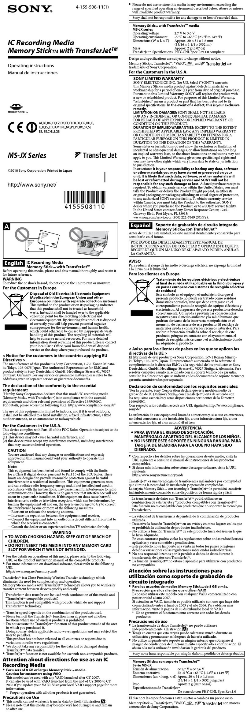 Sony MS-JX8G User manual Sony MS-JX8G User manual
