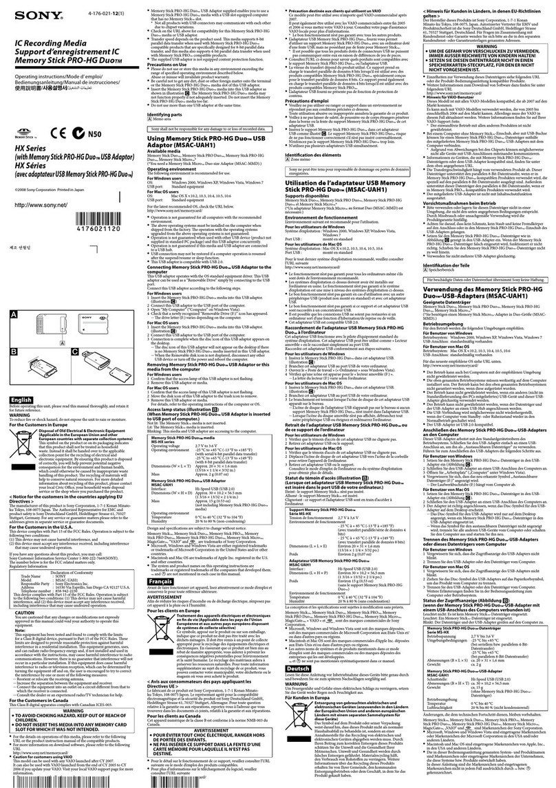 Sony MS-HX16G operating instructions
