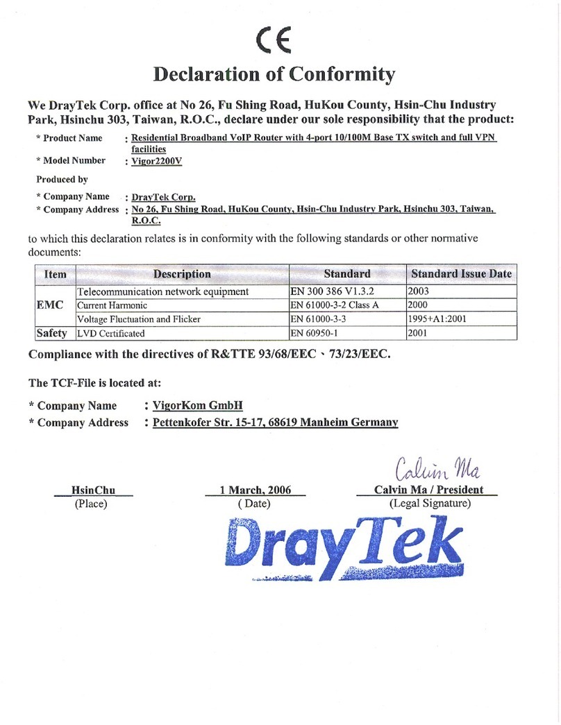 Draytek Vigor 2200V Declaration of conformity