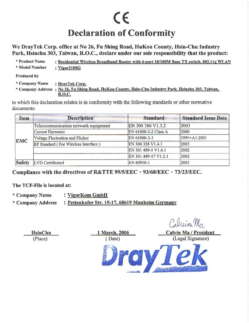 Draytek Vigor 2100G Declaration of conformity