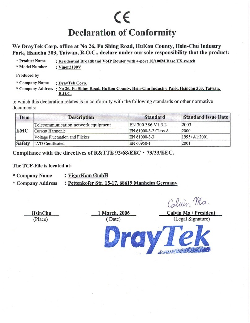 Draytek Vigor 2100V Declaration of conformity