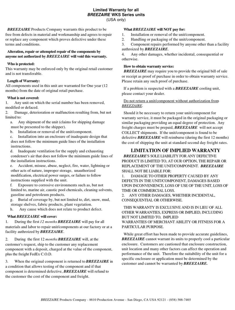 Breezaire WKS2200 Parts list manual