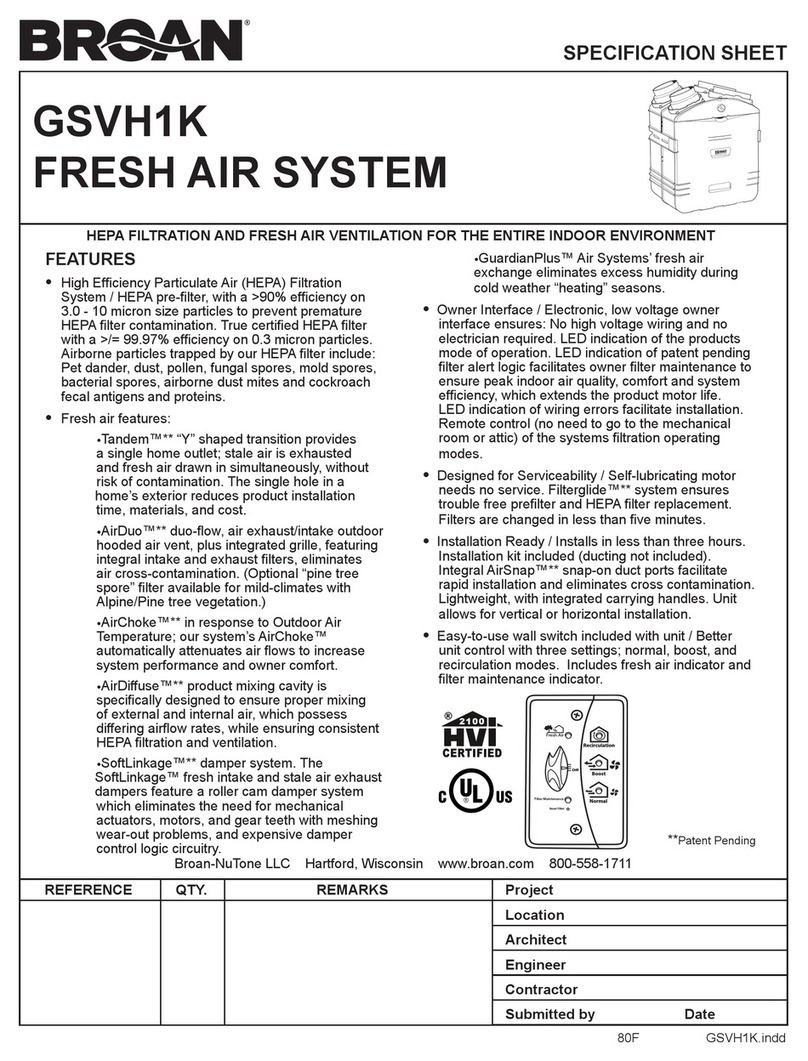 NuTone GSVH1K Specification sheet