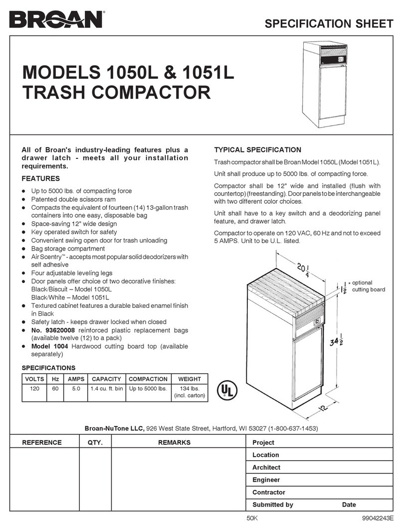 NuTone 1050L Specification sheet
