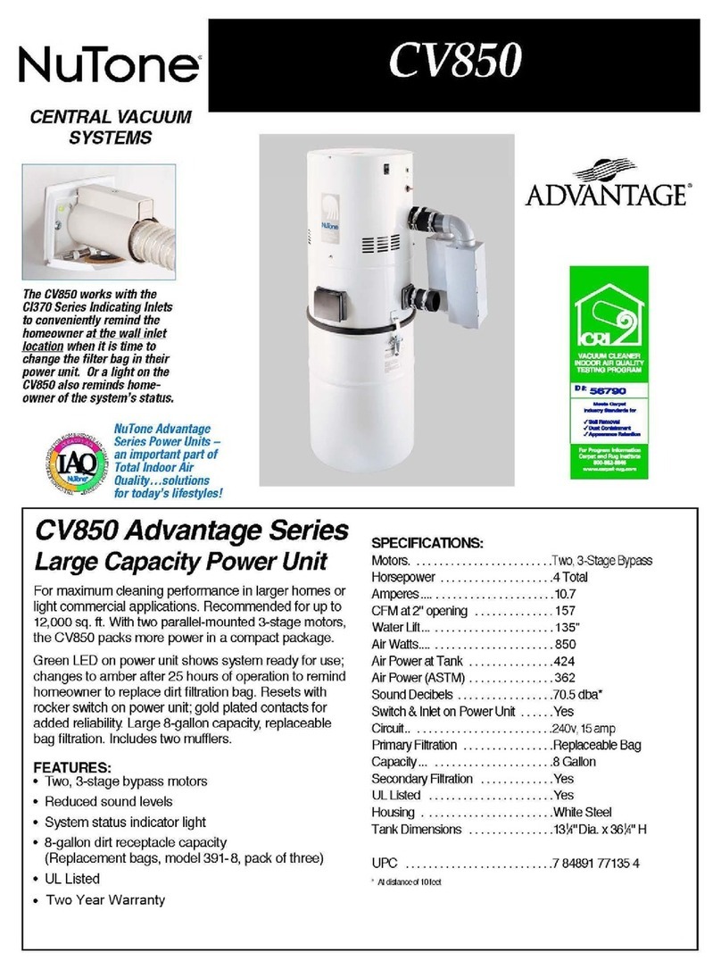 NuTone Advantage CV850 User manual NuTone Advantage CV850 User manual