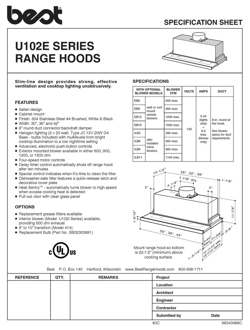 Best Range Hood U102E User manual
