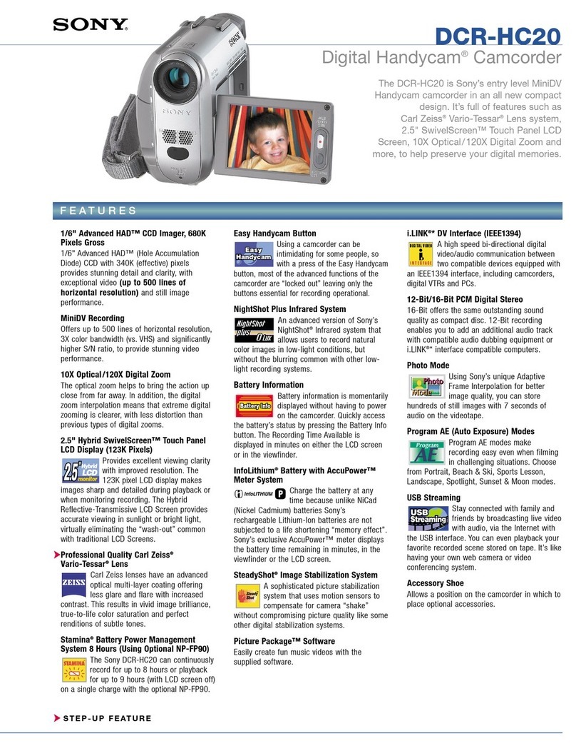 Sony DCR-HC20 - Digital Handycam Camcorder Specifications