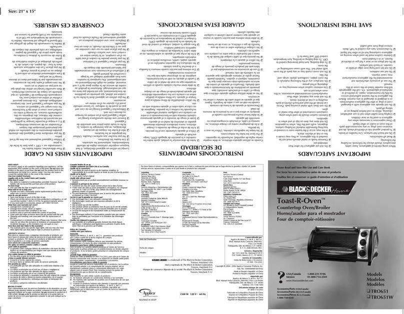Black & Decker Toast-R-Oven TRO651 Use and care book