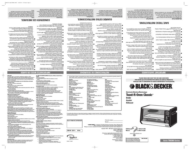 Black & Decker Toast-R-Oven Classic TRO300 Series Installation instructions